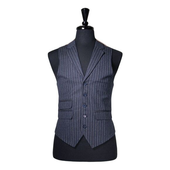 Mens Vest 40R Blue Wool Herringbone Pinstripe Waistcoat Formal Casual Wedding - Picture 1 of 10